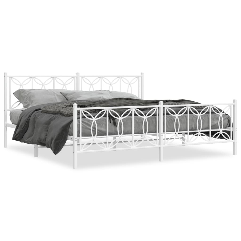 Bed frame with headboard and footboard in white metal 200x200 cm