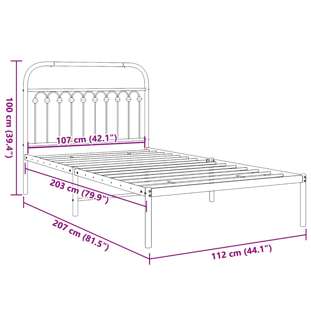 Giroletto con Testiera in Metallo Nero 107x203 cm | homemem39