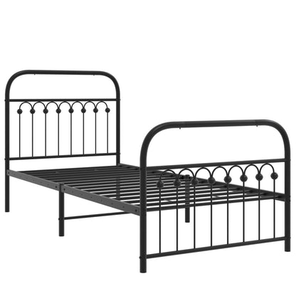 Bed frame with black metal headboard and footboard 90x200 cm