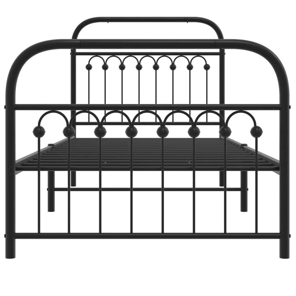 Bed frame with black metal headboard and footboard 90x200 cm