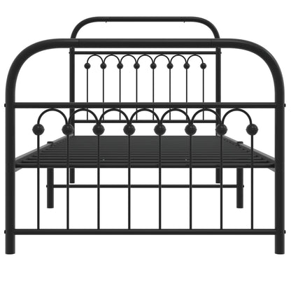 Bed frame with black metal headboard and footboard 90x200 cm