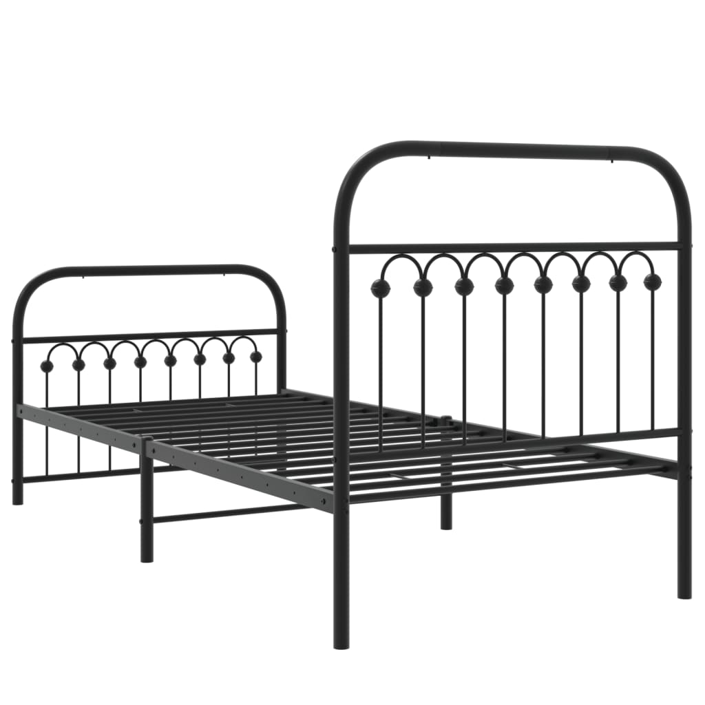 Bed frame with black metal headboard and footboard 90x200 cm