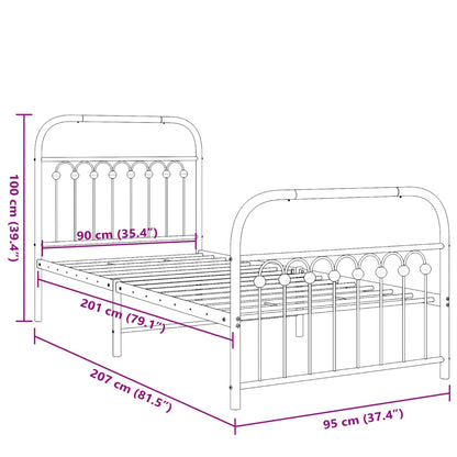 Bed frame with black metal headboard and footboard 90x200 cm