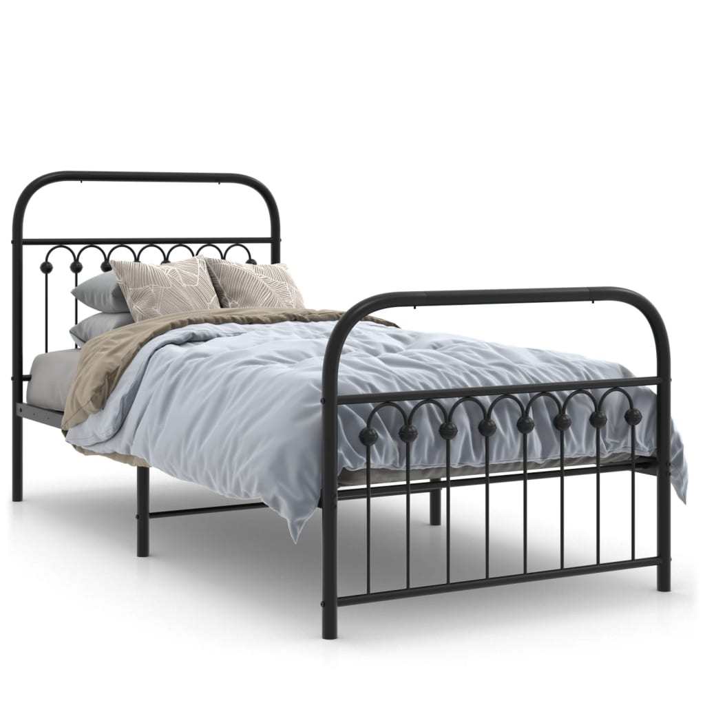 Bed frame with black metal headboard and footboard 90x200 cm