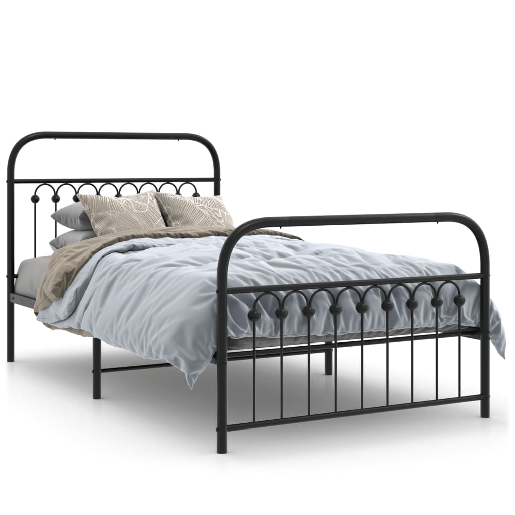 Giroletto con Testiera e Pediera Metallo Nero 100x200 cm | homemem39