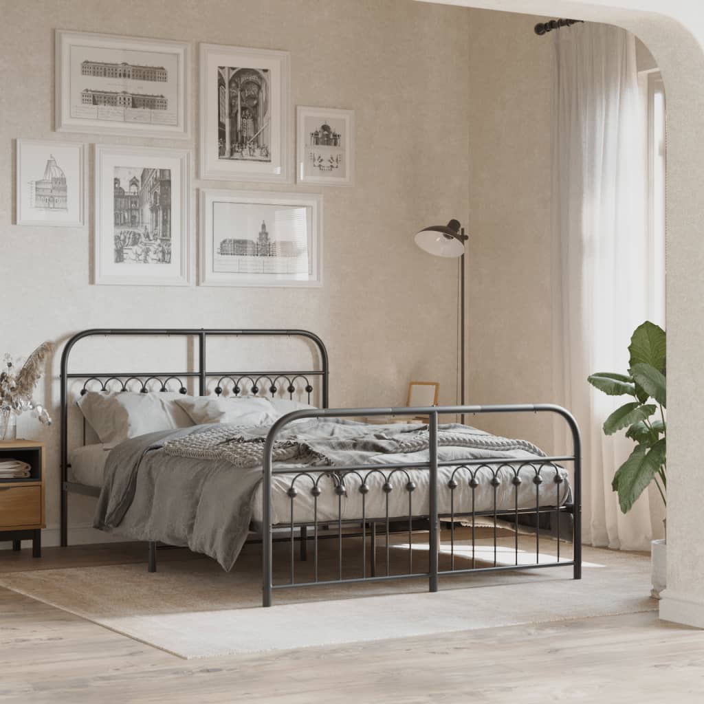 Giroletto con Testiera e Pediera Metallo Nero 137x190 cm | homemem39