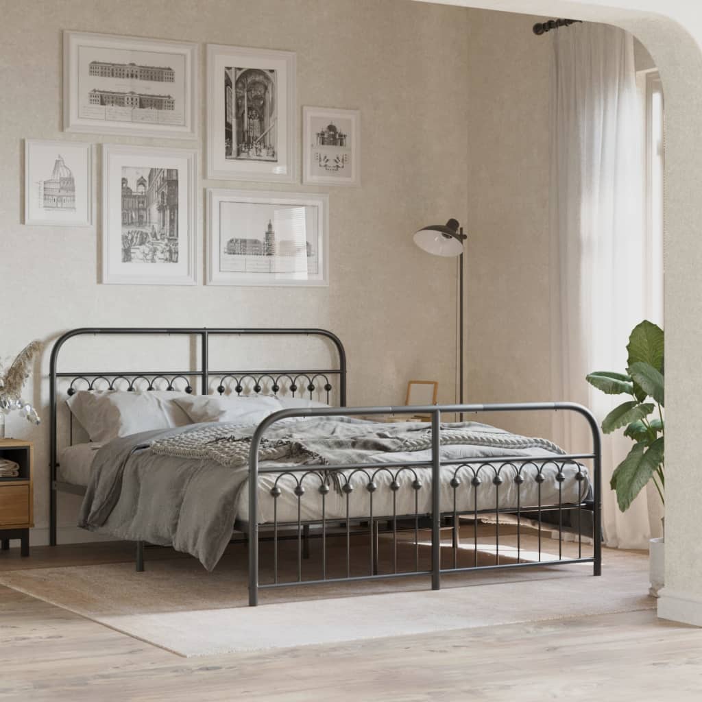 Giroletto con Testiera e Pediera Metallo Nero 150x200 cm | homemem39