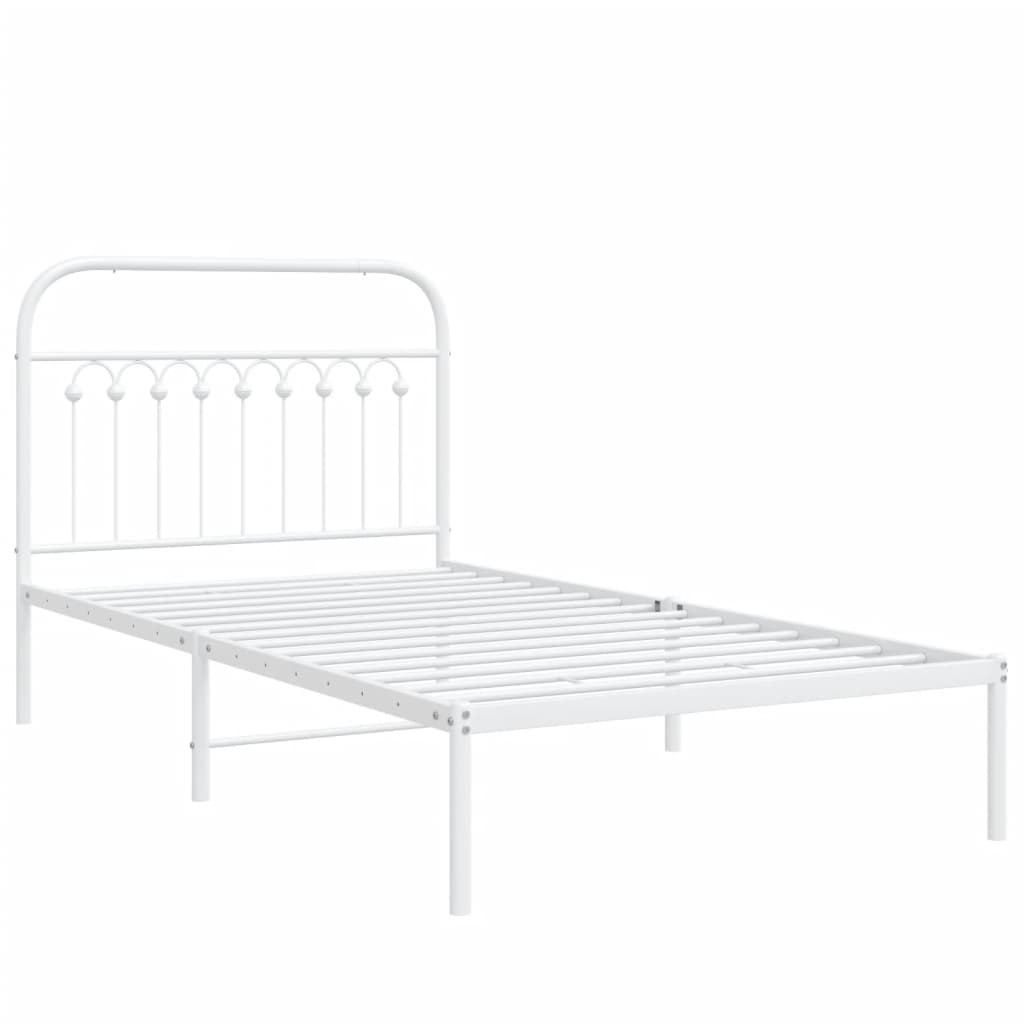 Bed frame with white metal headboard 100x190 cm