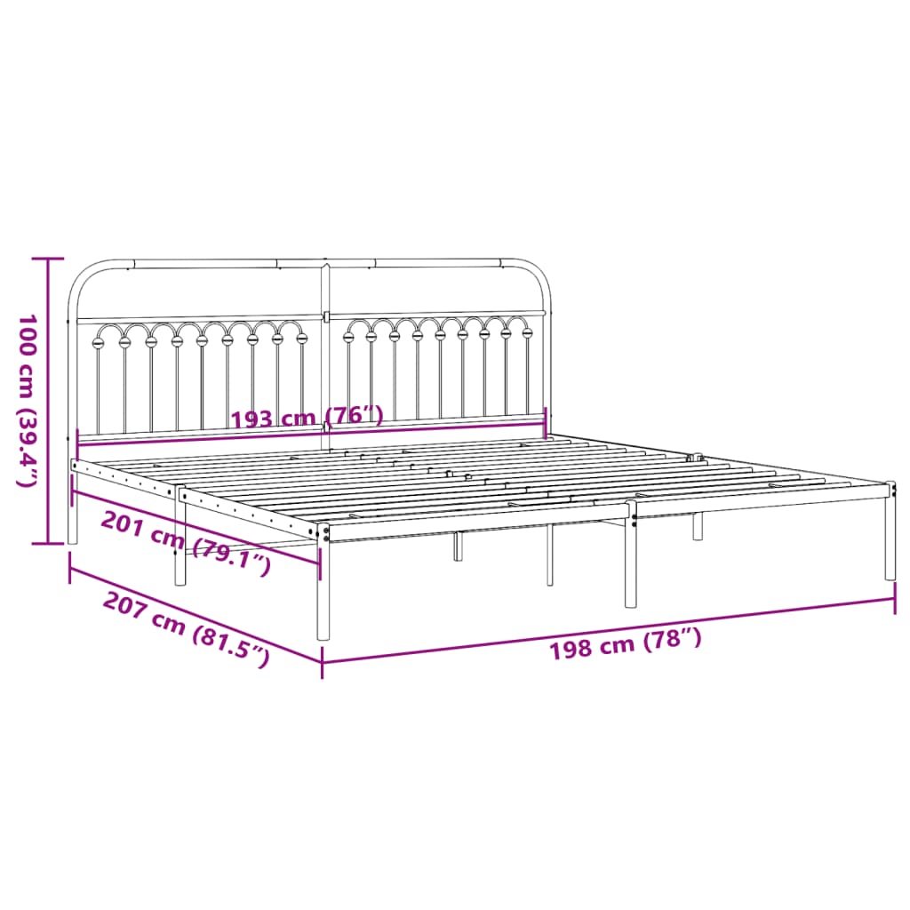 Bed frame with white metal headboard 193x203 cm