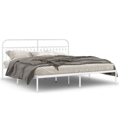 Bed frame with white metal headboard 193x203 cm