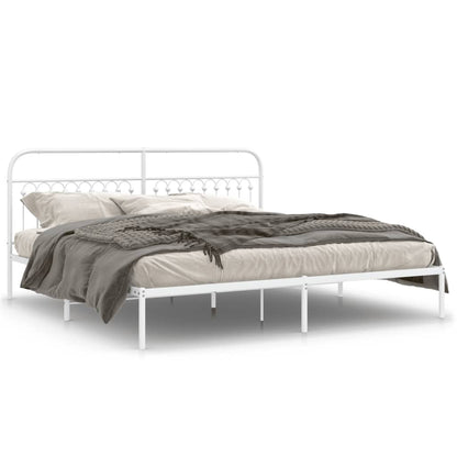 Bed frame with white metal headboard 200x200 cm