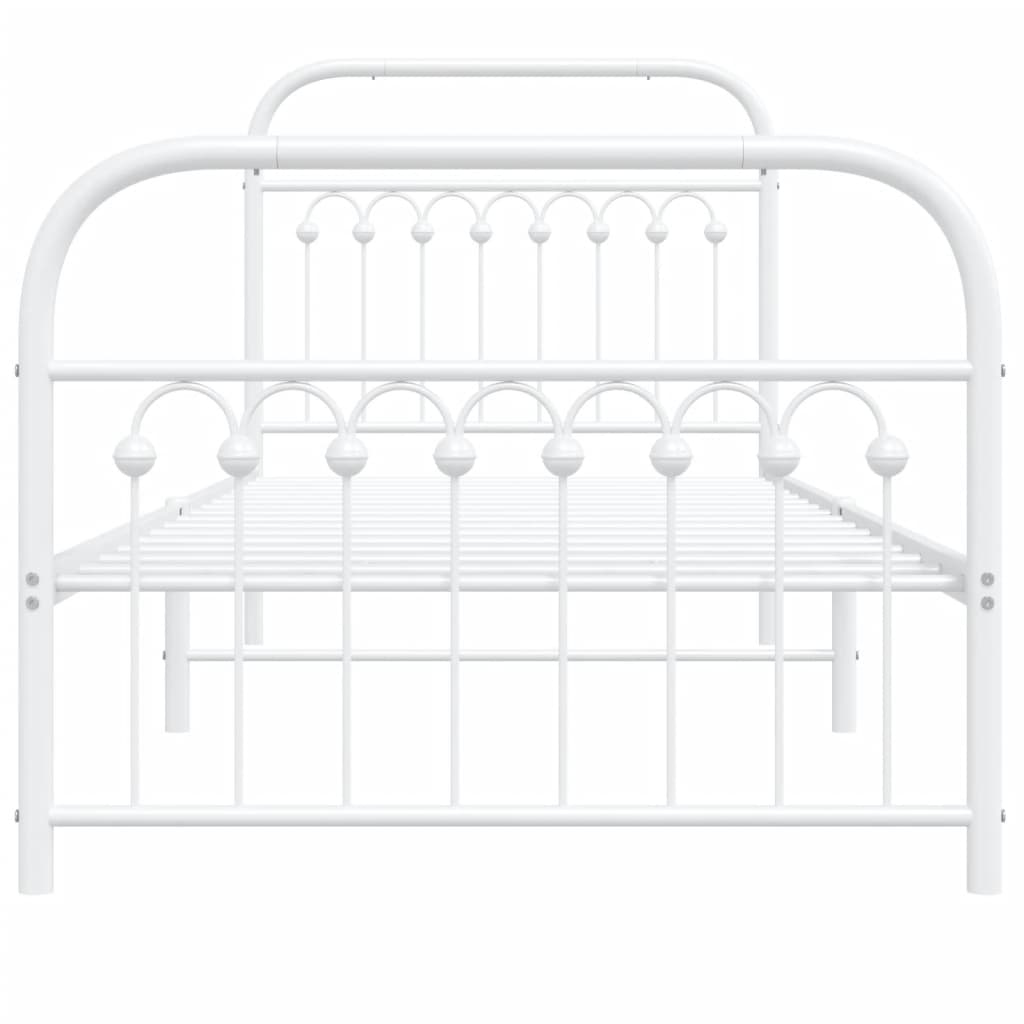 Bed frame with headboard and footboard in white metal 90x190 cm