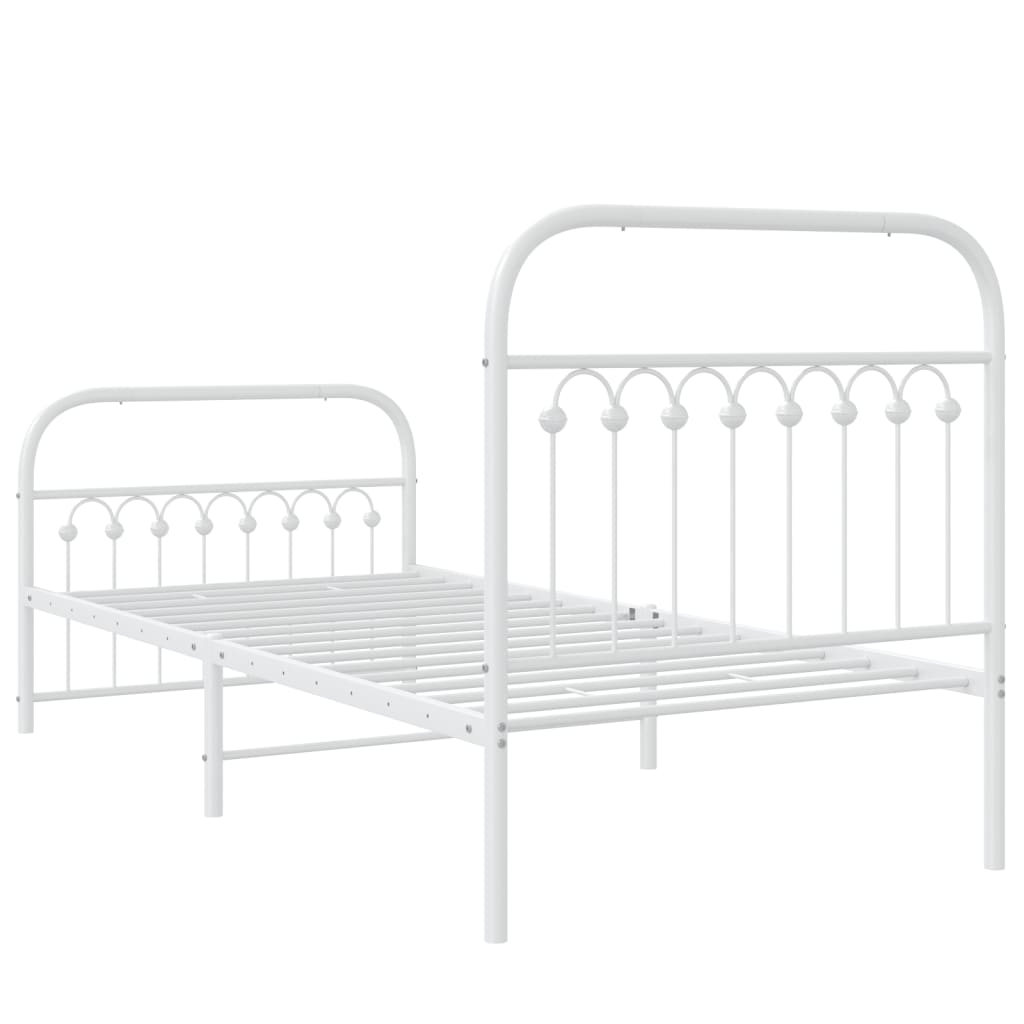 Bed frame with headboard and footboard in white metal 90x190 cm