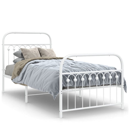 Bed frame with headboard and footboard in white metal 90x190 cm