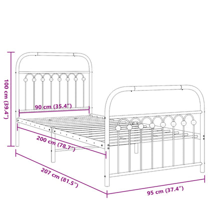 Giroletto con Testiera e Pediera Metallo Bianco 90x200 cm | homemem39