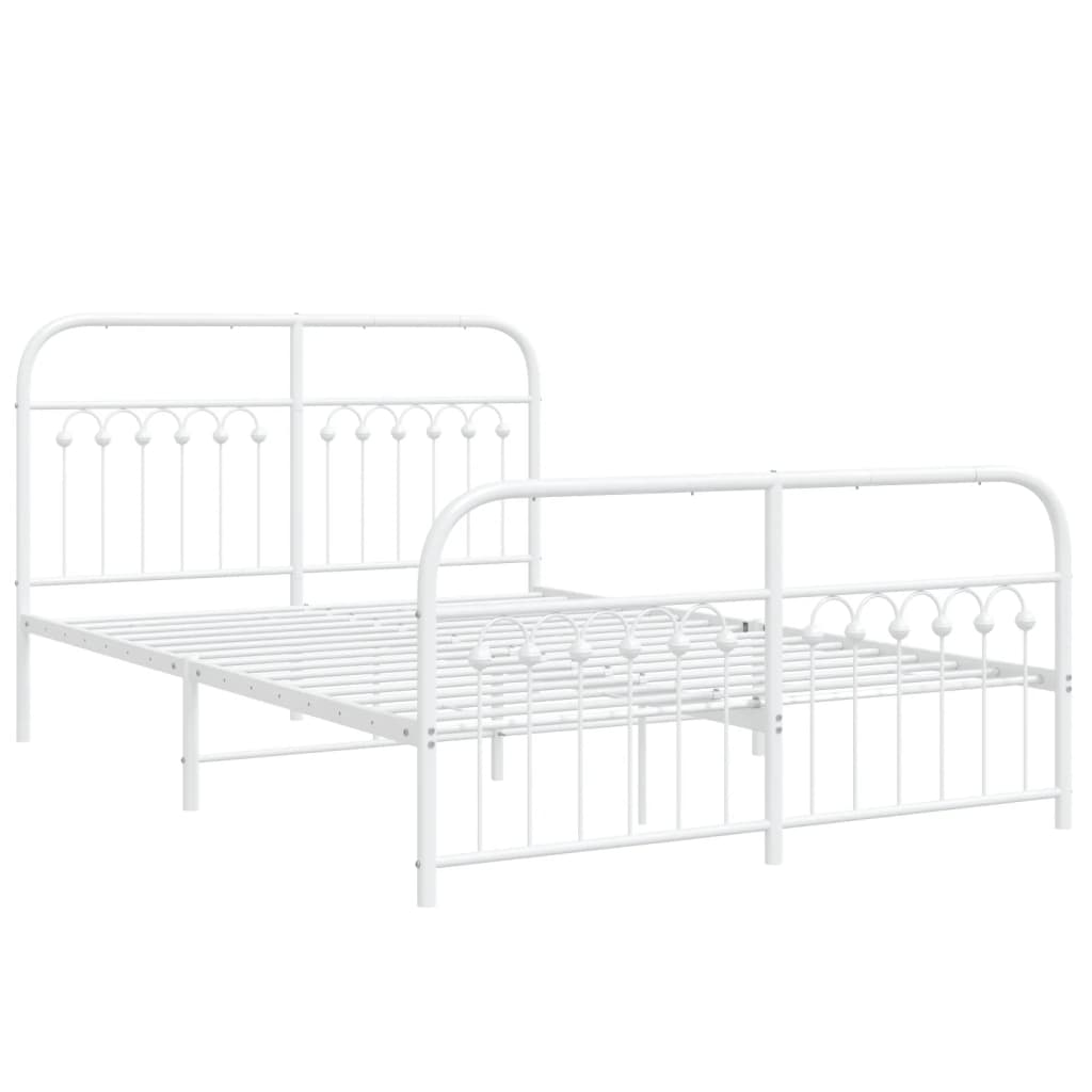 Bed frame with headboard and footboard in white metal 140x190 cm