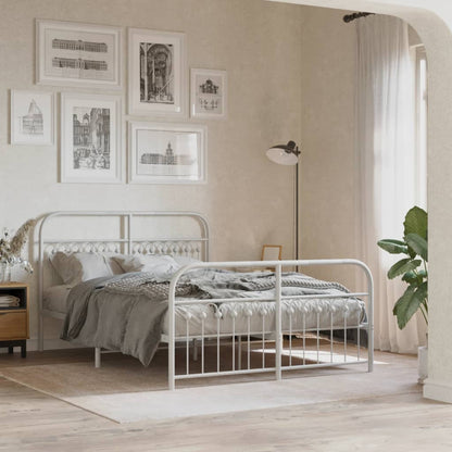 Bed frame with headboard and footboard in white metal 140x190 cm