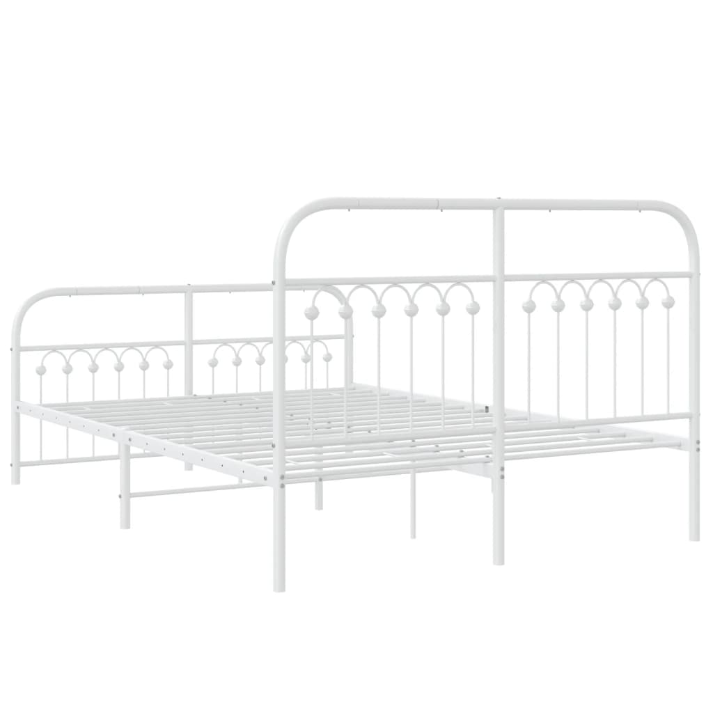 Bed frame with headboard and footboard in white metal 140x190 cm