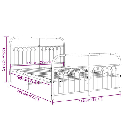 Bed frame with headboard and footboard in white metal 140x190 cm