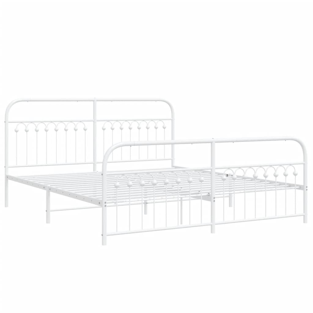 Bed frame with headboard and footboard in white metal 183x213 cm