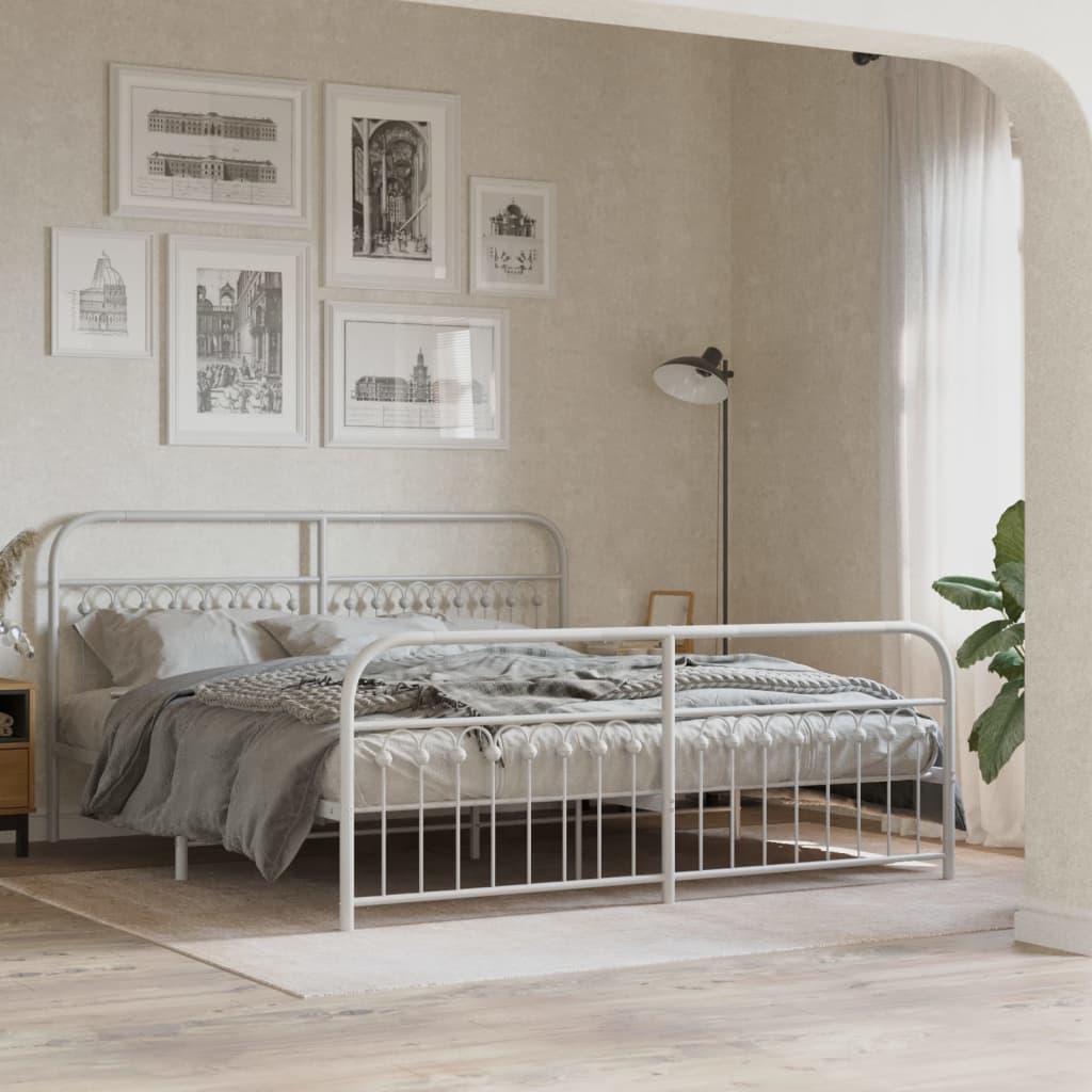 Bed frame with headboard and footboard in white metal 183x213 cm