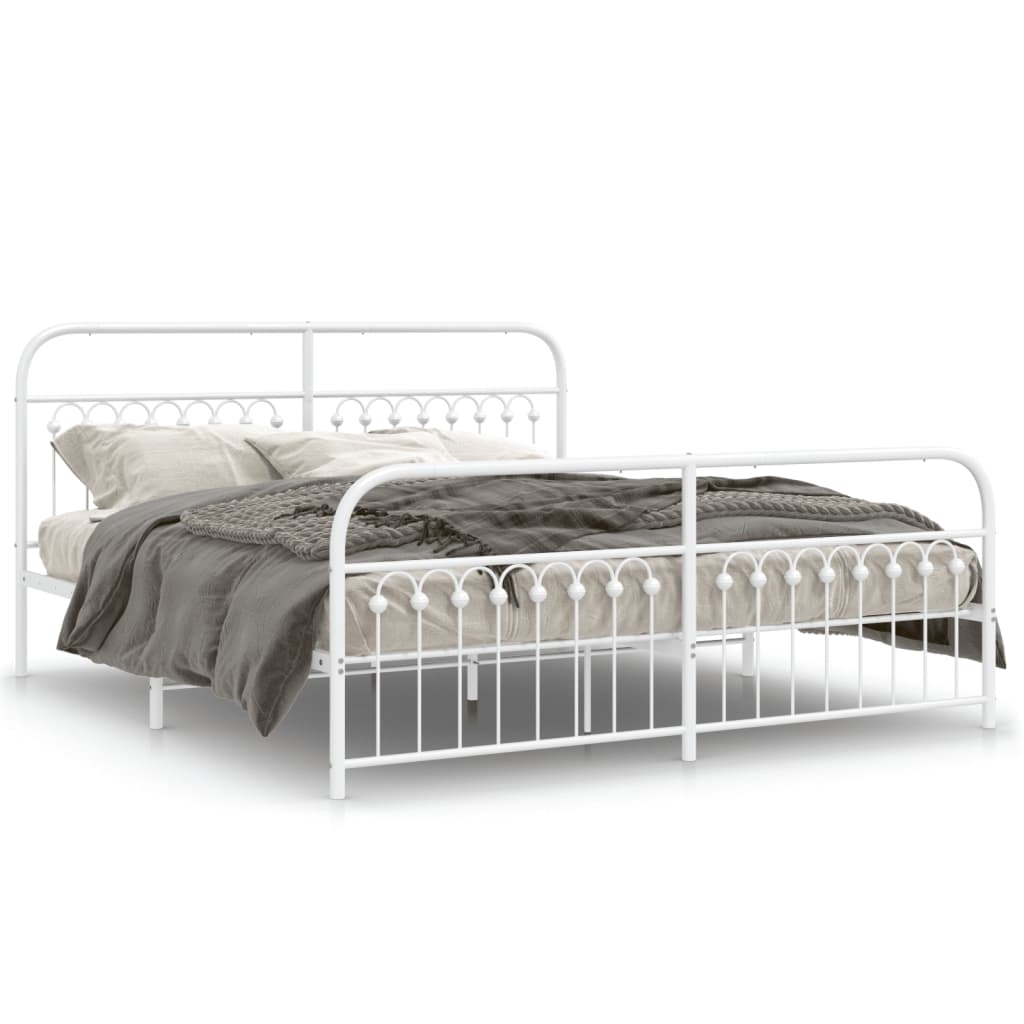 Bed frame with headboard and footboard in white metal 183x213 cm