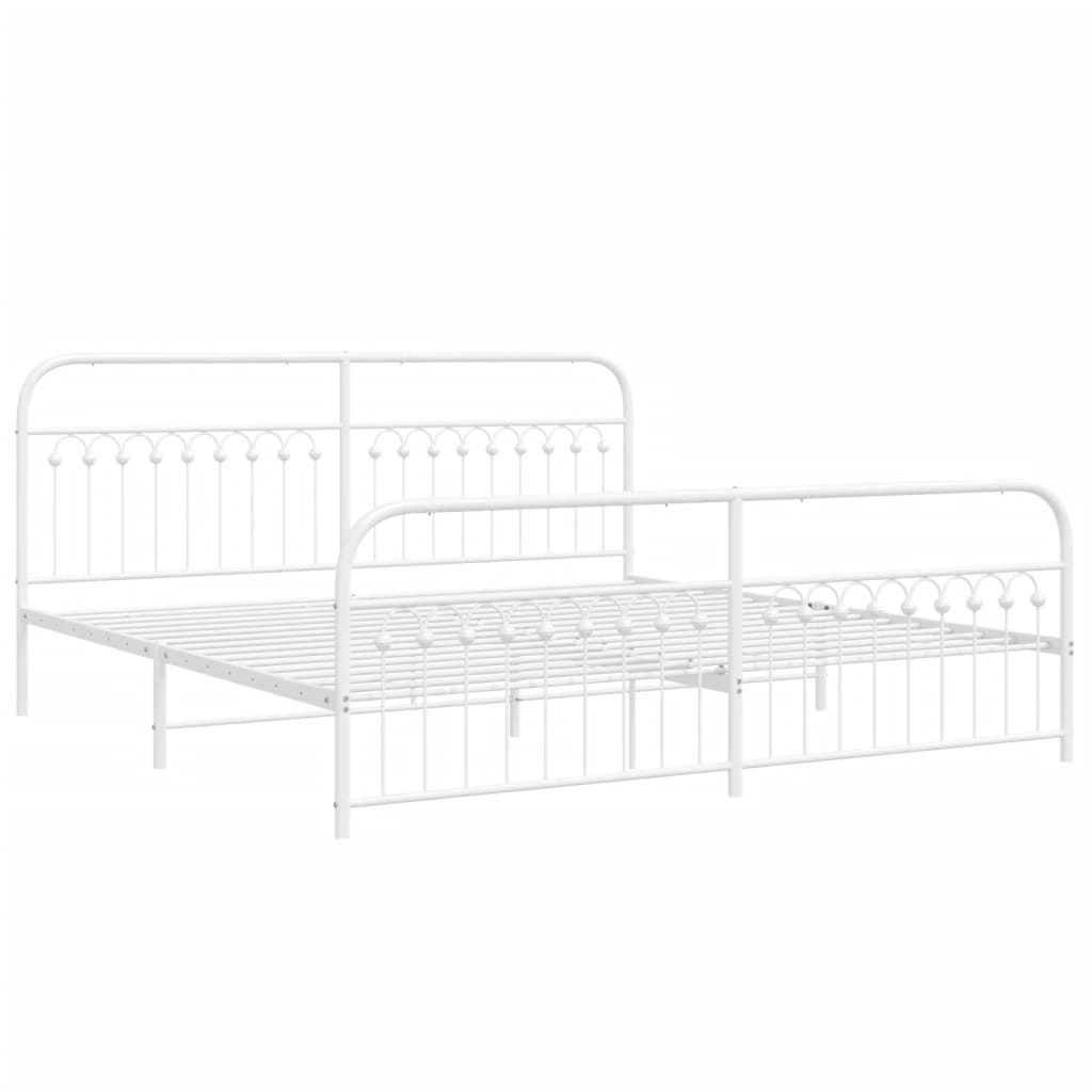 Bed frame with headboard and footboard in white metal 200x200 cm