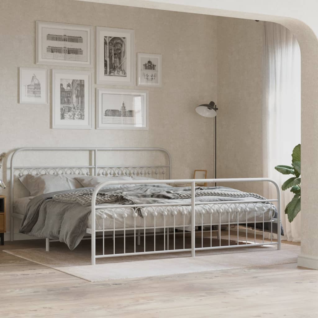 Bed frame with headboard and footboard in white metal 200x200 cm