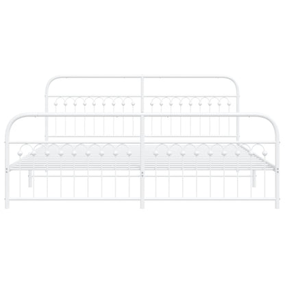 Bed frame with headboard and footboard in white metal 200x200 cm