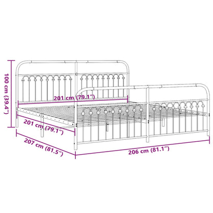 Bed frame with headboard and footboard in white metal 200x200 cm