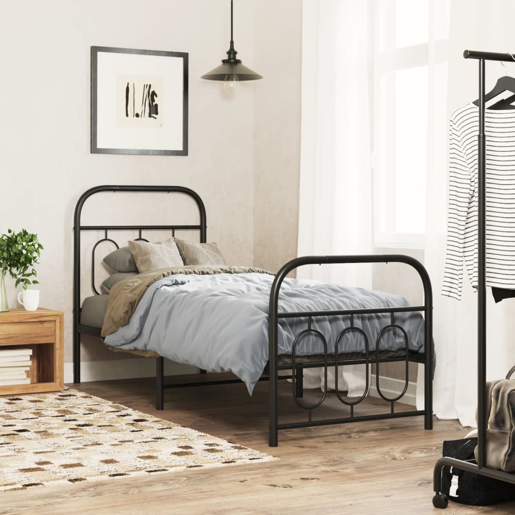 Giroletto con Testiera e Pediera Metallo Nero 75x190 cm | homemem39