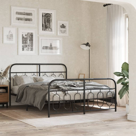 Giroletto con Testiera e Pediera Metallo Nero 150x200 cm | homemem39
