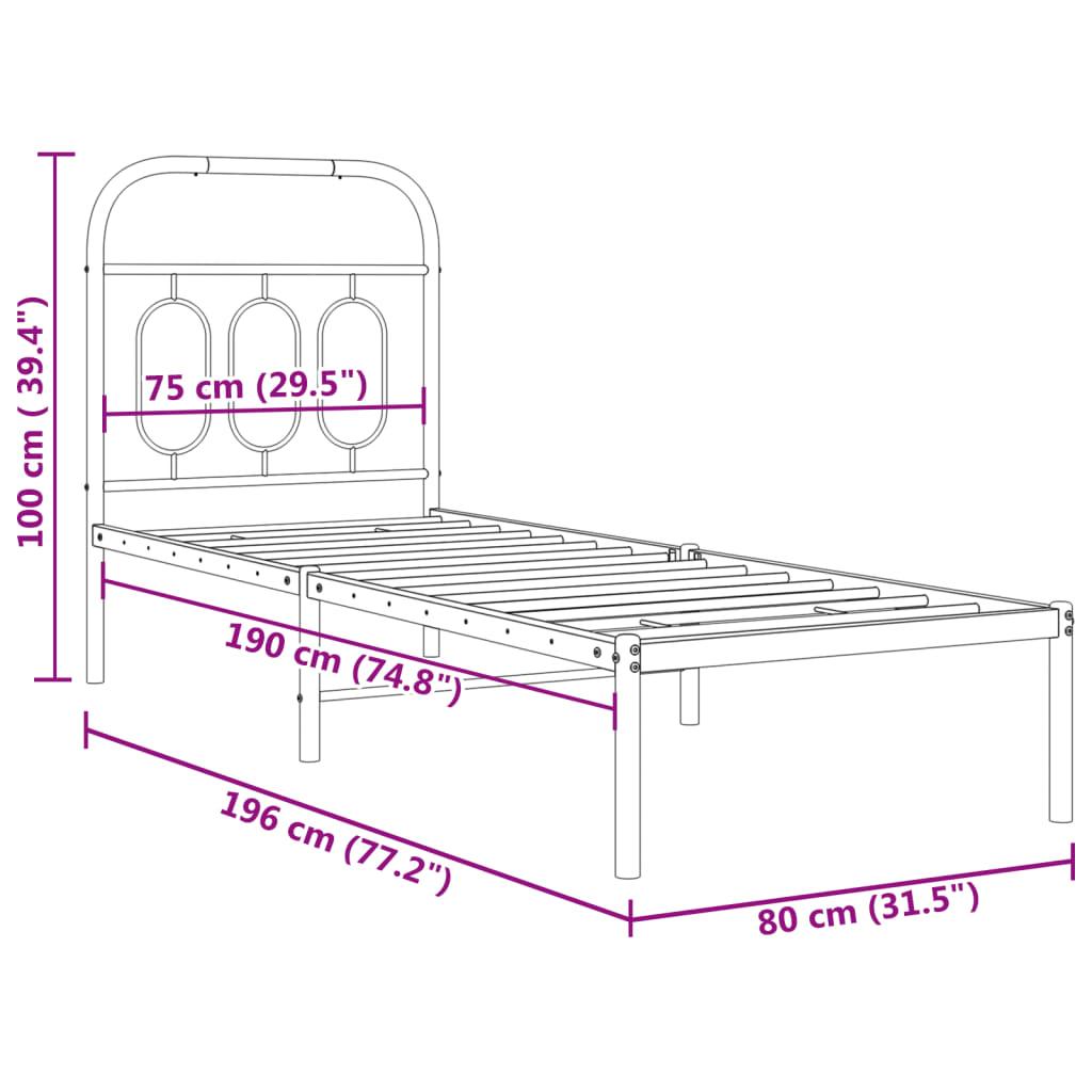 Giroletto senza Materaso con Testiera Metallo Bianco 75x190 cm | homemem39