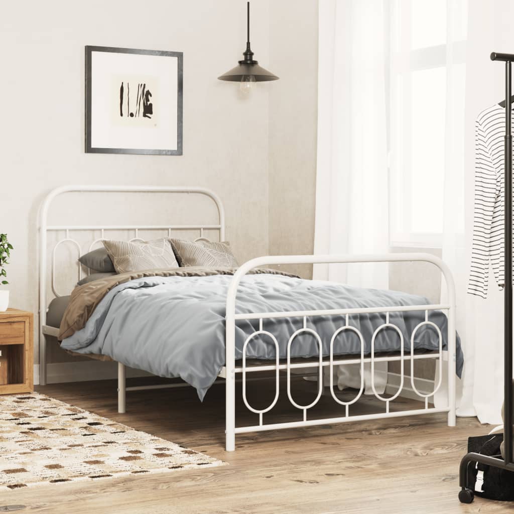 Giroletto con Testiera e Pediera Metallo Bianco 100x200 cm | homemem39