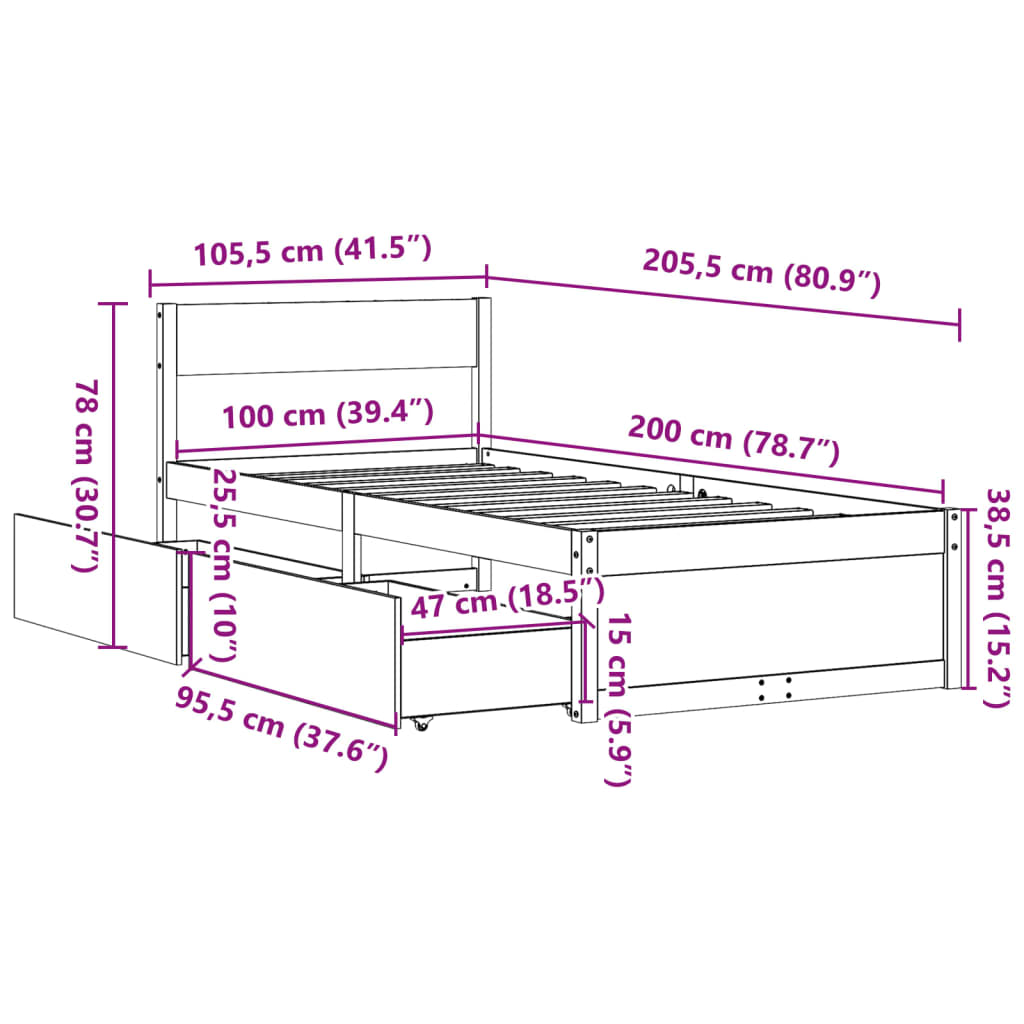 Giroletto senza Materasso Bianco 100x200 cm Legno Massello Pino