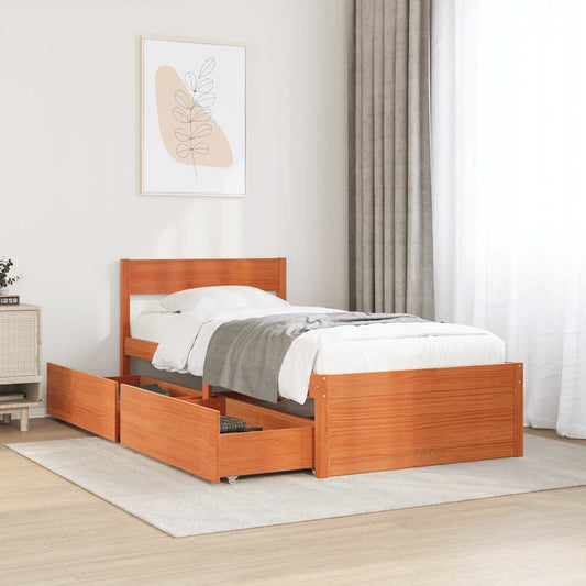 Letto senza Materasso Marrone Cera 100x200 cm in Legno di Pino | homemem39