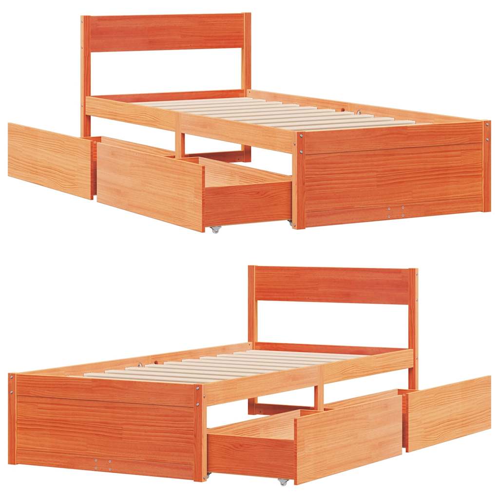 Letto senza Materasso Marrone Cera 90x200 cm Legno di Pino | homemem39