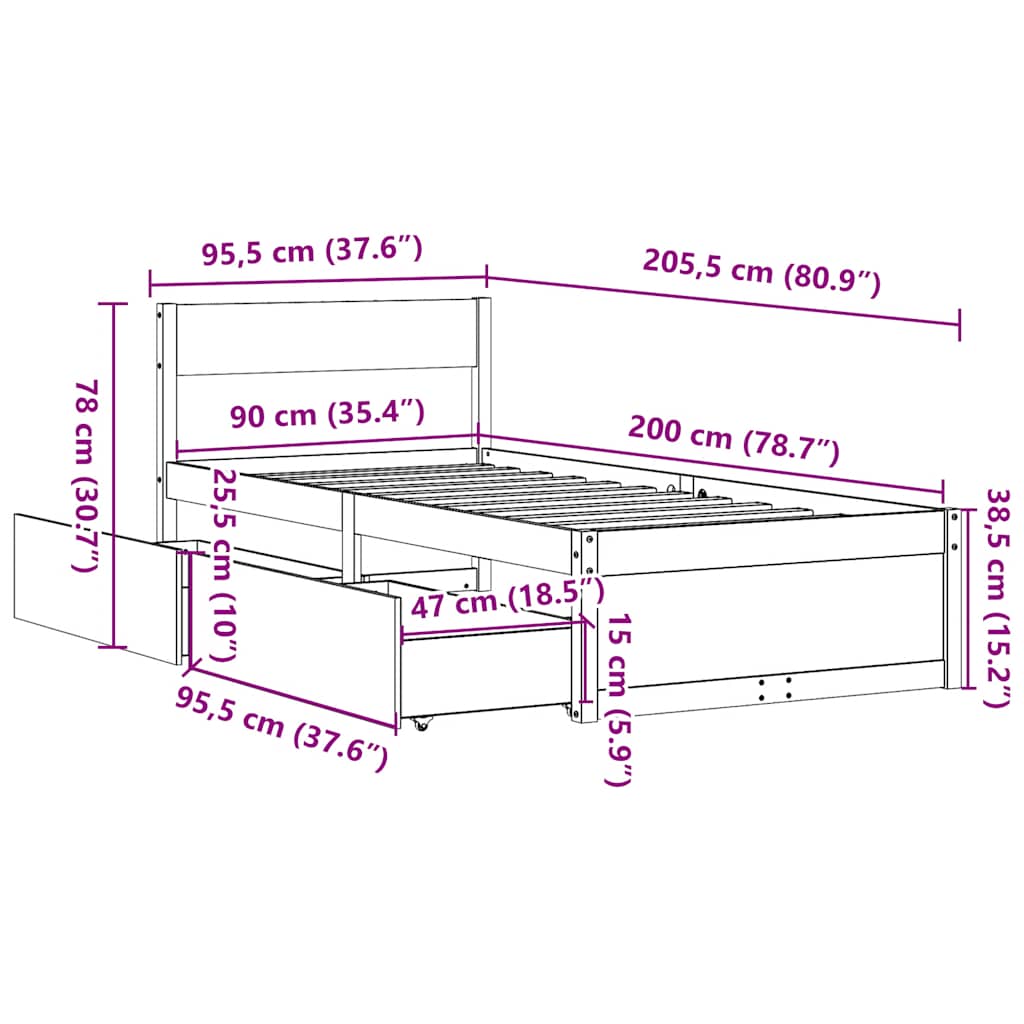 Letto senza Materasso Marrone Cera 90x200 cm Legno di Pino | homemem39