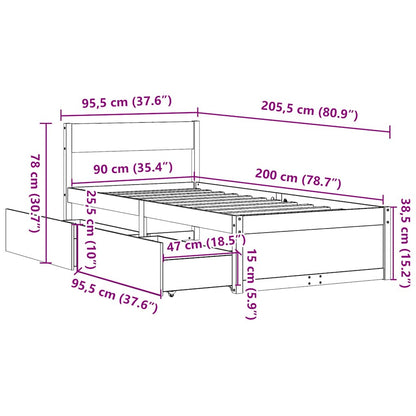 Letto senza Materasso Marrone Cera 90x200 cm Legno di Pino | homemem39
