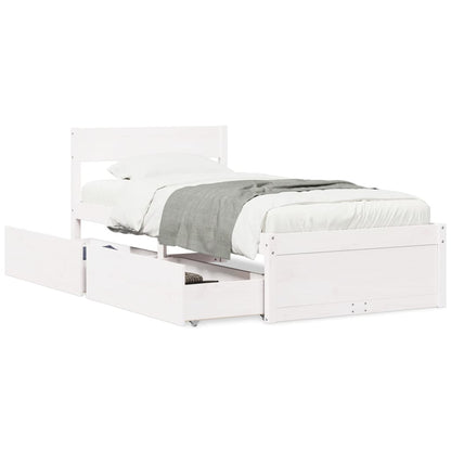 Letto senza Materasso Bianco 90x190 cm in Legno Massello Pino