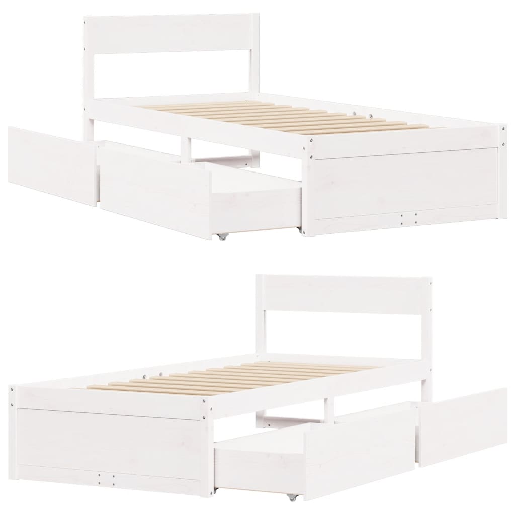 Letto senza Materasso Bianco 90x190 cm in Legno Massello Pino