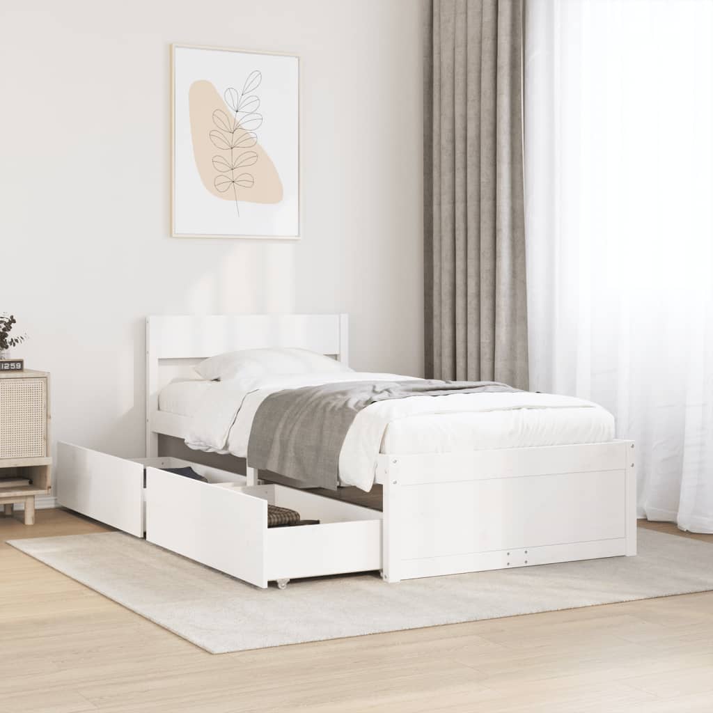 Letto senza Materasso Bianco 90x190 cm in Legno Massello Pino