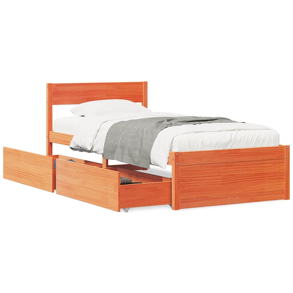 Letto senza Materasso Marrone Cera 90x190 cm in Legno di Pino | homemem39