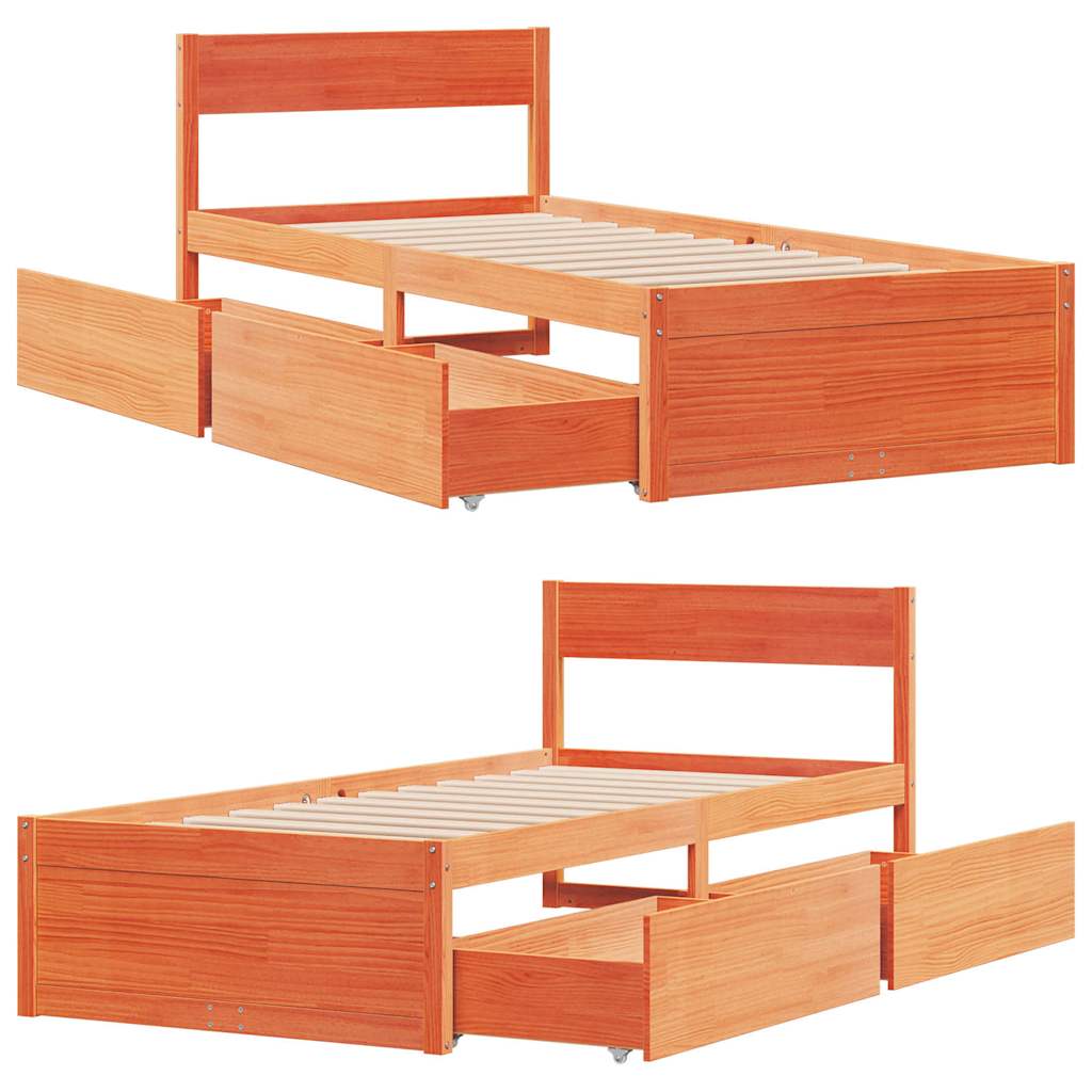 Letto senza Materasso Marrone Cera 90x190 cm in Legno di Pino | homemem39