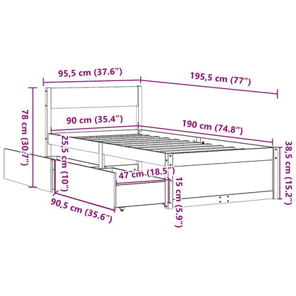 Letto senza Materasso Marrone Cera 90x190 cm in Legno di Pino | homemem39