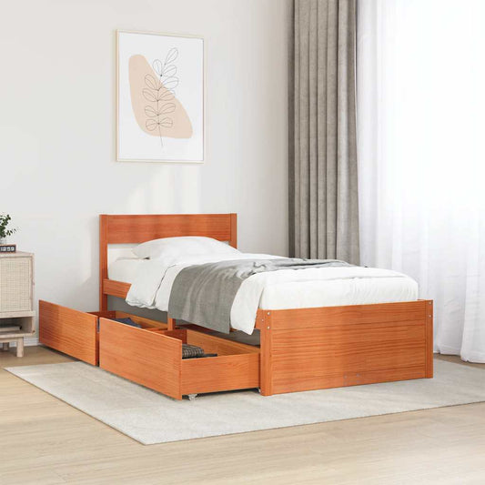 Letto senza Materasso Marrone Cera 90x190 cm in Legno di Pino | homemem39