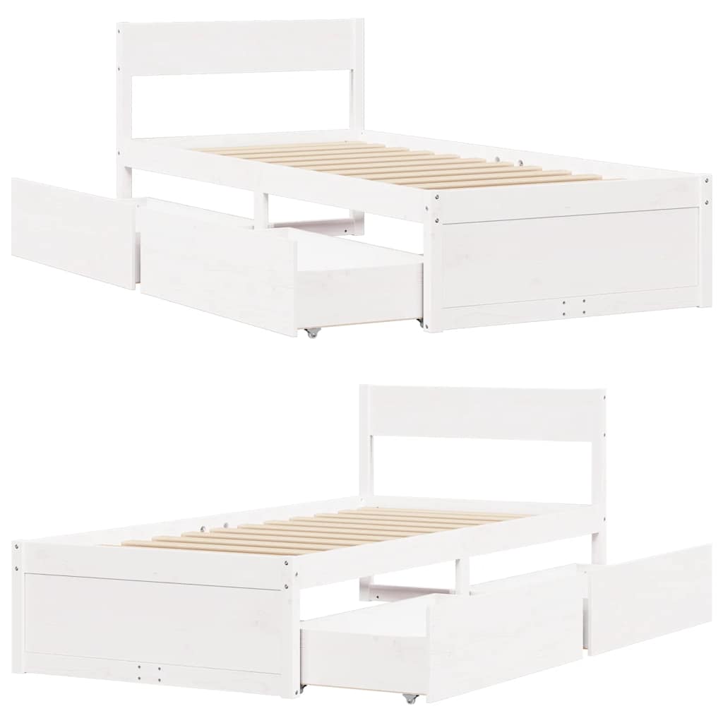 Letto senza Materasso Bianco 75x190 in Legno Massello di Pino