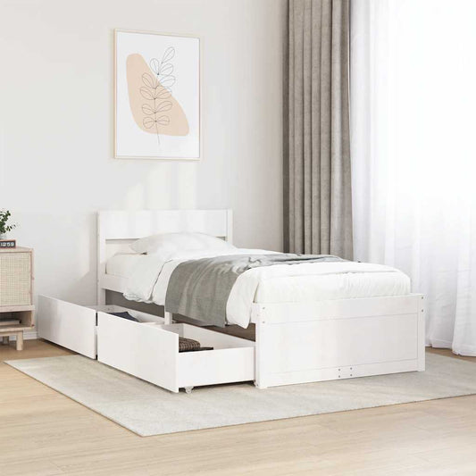 Letto senza Materasso Bianco 75x190 in Legno Massello di Pino | homemem39