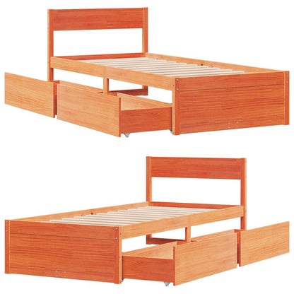 Letto senza Materasso Marrone Cera 75x190 cm in Legno di Pino | homemem39