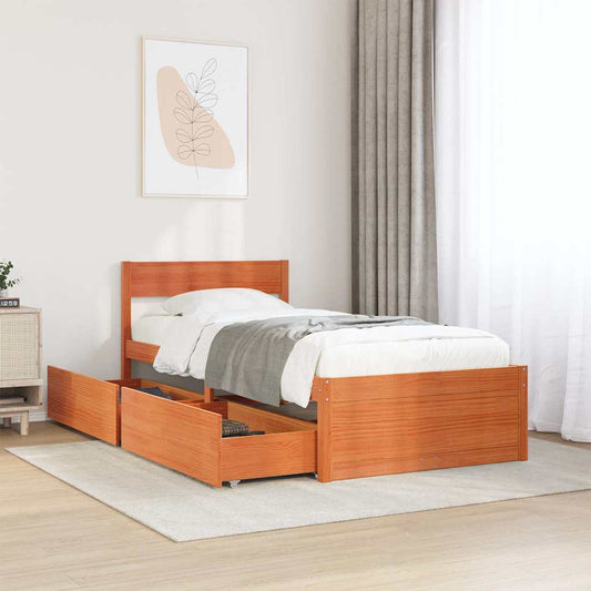 Letto senza Materasso Marrone Cera 75x190 cm in Legno di Pino | homemem39